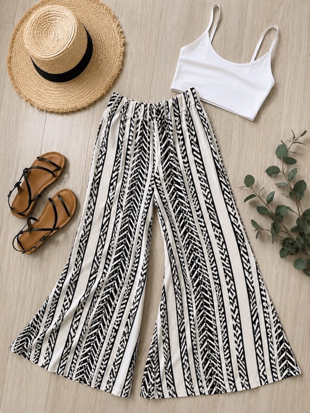 Boho Tribal Print Wide Leg Palazzo Pants Resort Vacation Style